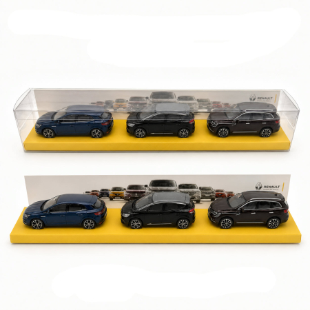 MACHETE AUTO SCARA 1:64 - Set 3 machete Renault Megane, Scenic si Koleos, display original Renault, scara 1:64, Norev - varianta A