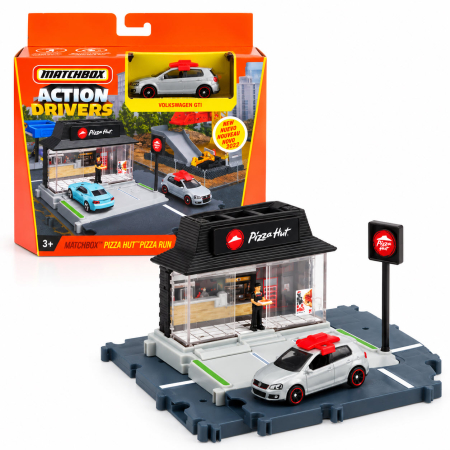 MACHETE AUTO SCARA 1:64 - Set de joaca Matchbox Action Drivers Pizza Hut cu Volkswagen GTI inclus, scara 1:64