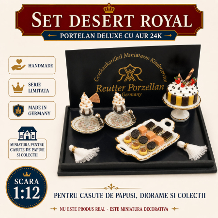 Set desert Royal din portelan Deluxe cu aur 24K, miniatura 1:12 pentru colectionari