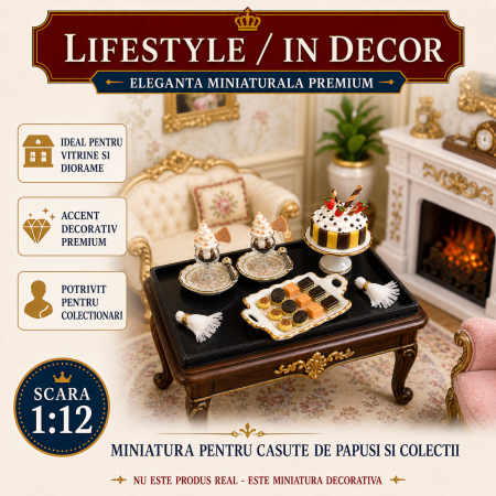 Set desert Royal din portelan Deluxe cu aur 24K, miniatura 1:12 pentru colectionari [3]