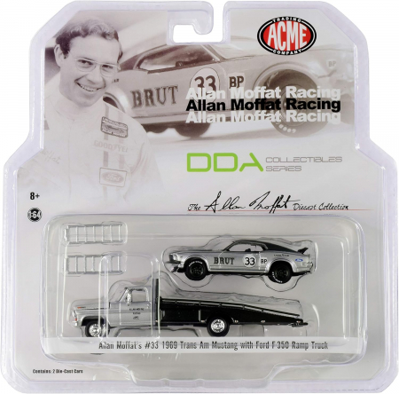 Mini Diorame - Set masinute ACME Diecast, 1969 Trans Am Mustang & Ford F-350 Ramp Truck Allan Moffat Racing #33 scara1/64