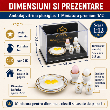 Set mic dejun cu oua din portelan cu aur 24K, miniatura 1:12 pentru colectionari [1]