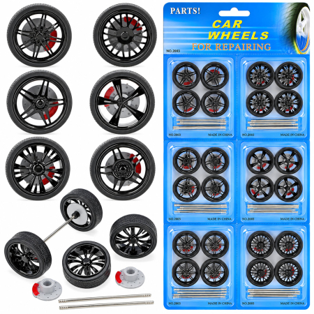 VITRINE, FIGURINE, ACCESORII MACHETE - Set Multipack 24 Roți Tuning Machete Auto, 6 Modele Jante + Anvelope și Pini Fixare, Scara 1/24 - 1/18