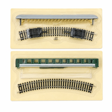 Colectia Trenuletul Electric - Set Vagon Călători Clasa 2 Verde + 2 Șine Curbe H0 (1:87) – Trenulețul Electric Eaglemoss, Nr. 1 și 2 (Noi, Sigilate)