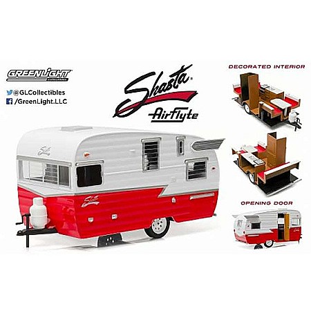 Masini de strada - MACHETA RULOTA SHASTA AIRFLYTE 1961 rosu/alb SCARA 1/24 GREENLIGHT