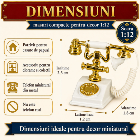 Telefon vintage alb cu auriu, miniatura pentru casute de papusi si colectii [1]