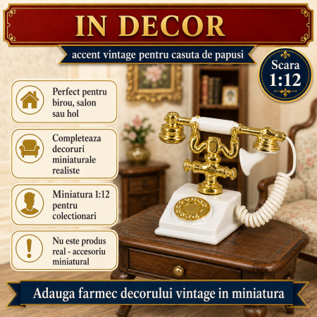 Telefon vintage alb cu auriu, miniatura pentru casute de papusi si colectii [3]