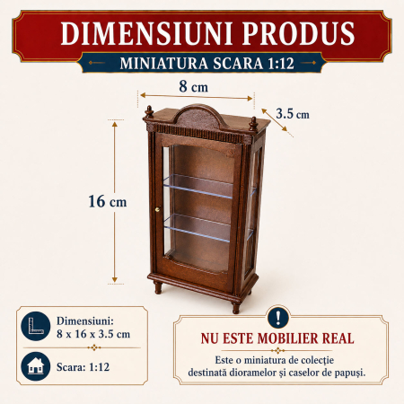 Vitrina din lemn Louis culoare nuc, miniatura 1:12 pentru casute de papusi [1]