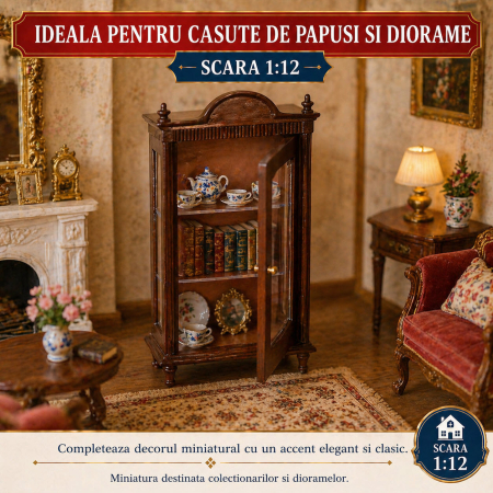 Vitrina din lemn Louis culoare nuc, miniatura 1:12 pentru casute de papusi [3]