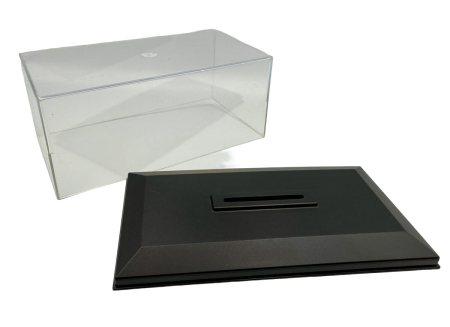 Vitrine, Figurine, Accesorii Machete Auto - Vitrina expunere machete 1:43, postament negru, capac transparent, stivuibila, 14.5 x 7.5 x 6 cm