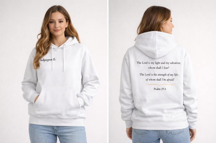 Hanorac Unisex Alb/Negru „The Lord is My Light” – HolySignature [3]