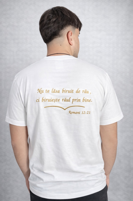 Tricou Alb/Negru Unisex Round Neck „Nu te lăsa biruit de rău” – HolySignature [5]