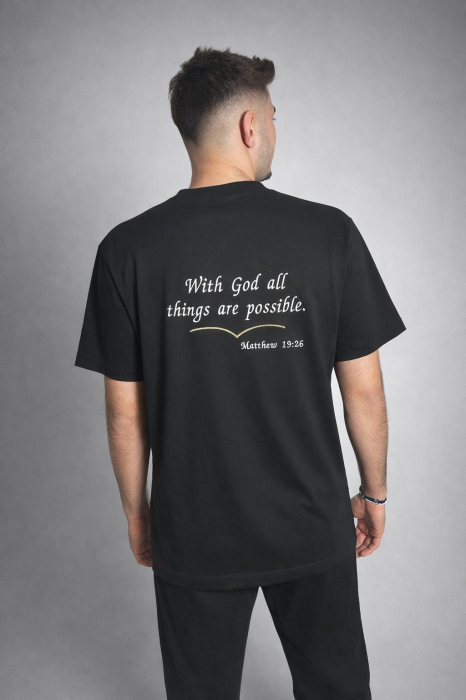 Tricou Negru Unisex V neck „With God All Things Are Possible” – HolySignature [3]