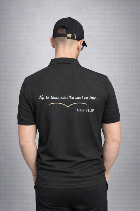 Tricou Polo Negru Unisex – Nu te teme, caci eu sunt cu tine [4]