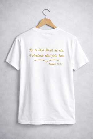 Tricouri - Tricou Alb/Negru Unisex Round Neck „Nu te lăsa biruit de rău” – HolySignature