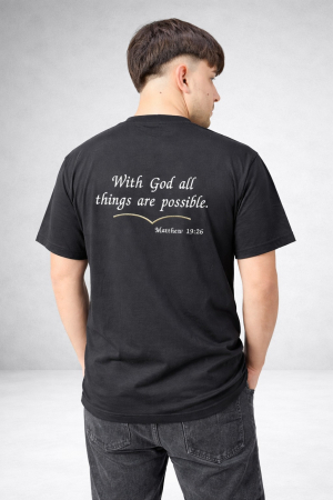 Tricouri - Tricou Negru Unisex V neck „With God All Things Are Possible” – HolySignature