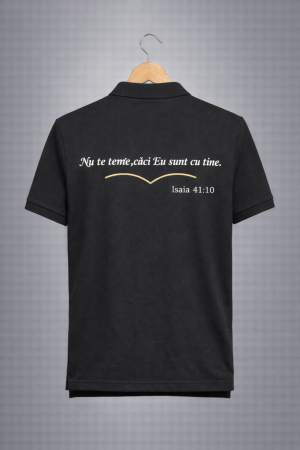 Tricouri - Tricou Polo Negru Unisex – Nu te teme, caci eu sunt cu tine