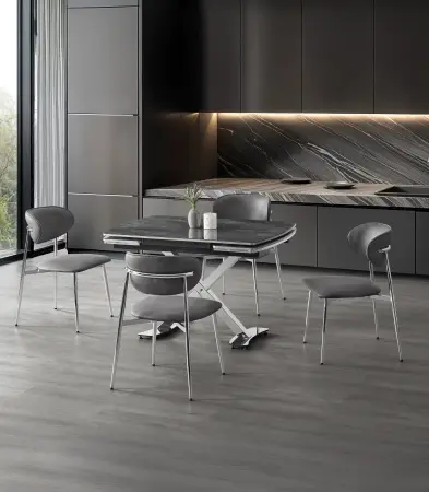 Set Dining Laila Black Diamond – Chrome Elegance Set Dining - Set Dining Laila Black Diamond – Chrome Elegance