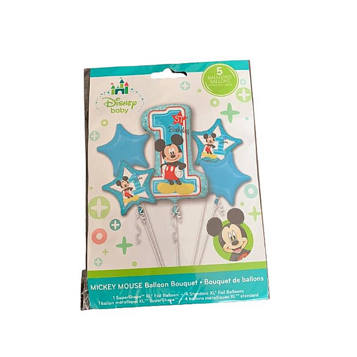 Buchet 5 baloane folie Mickey Mouse prima aniversare 1 an [2]