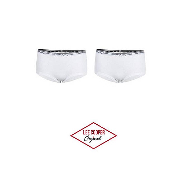Set 2 perechi chiloți hipster cu bandă logo în talie, alb, Lee Cooper Originals [2]