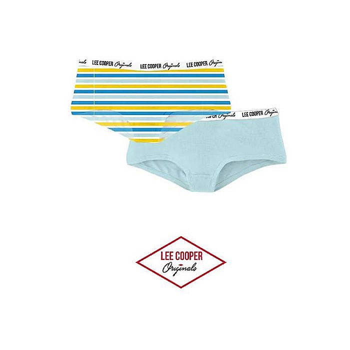 Set 2 perechi chiloți hipster cu bandă logo în talie, albastru/galben, Lee Cooper Originals [2]