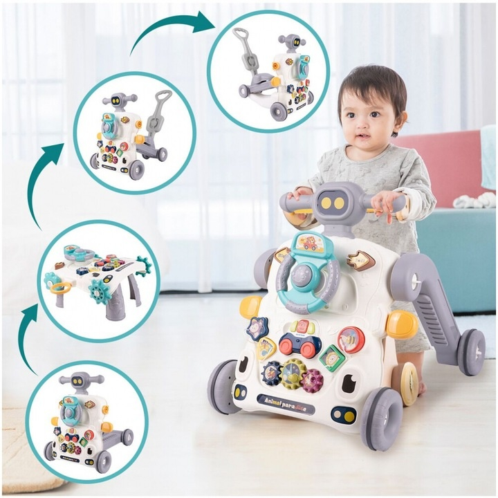 Antemergator Multifunctional 6 in1, Homio, Bicicleta de Echilibru, Centru de Activitati, Tricicleta cu Maner, Jucarii Muzicale, Lumini, Panou Detasabil, Volan, Forme Colorate, Roti Antiderapante, Stru [6]
