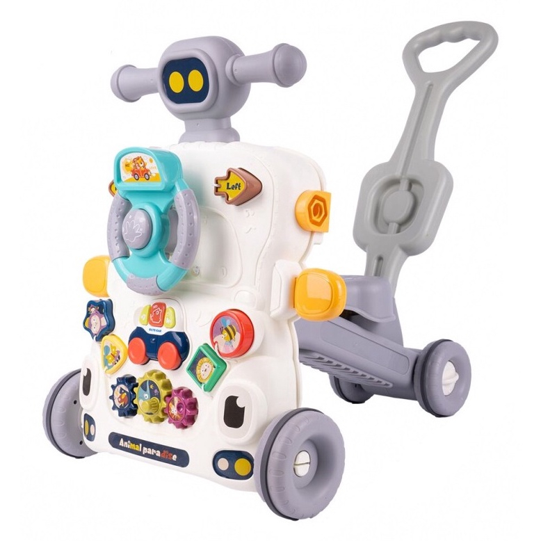 Antemergator Multifunctional 6 in1, Homio, Bicicleta de Echilibru, Centru de Activitati, Tricicleta cu Maner, Jucarii Muzicale, Lumini, Panou Detasabil, Volan, Forme Colorate, Roti Antiderapante, Stru [1]