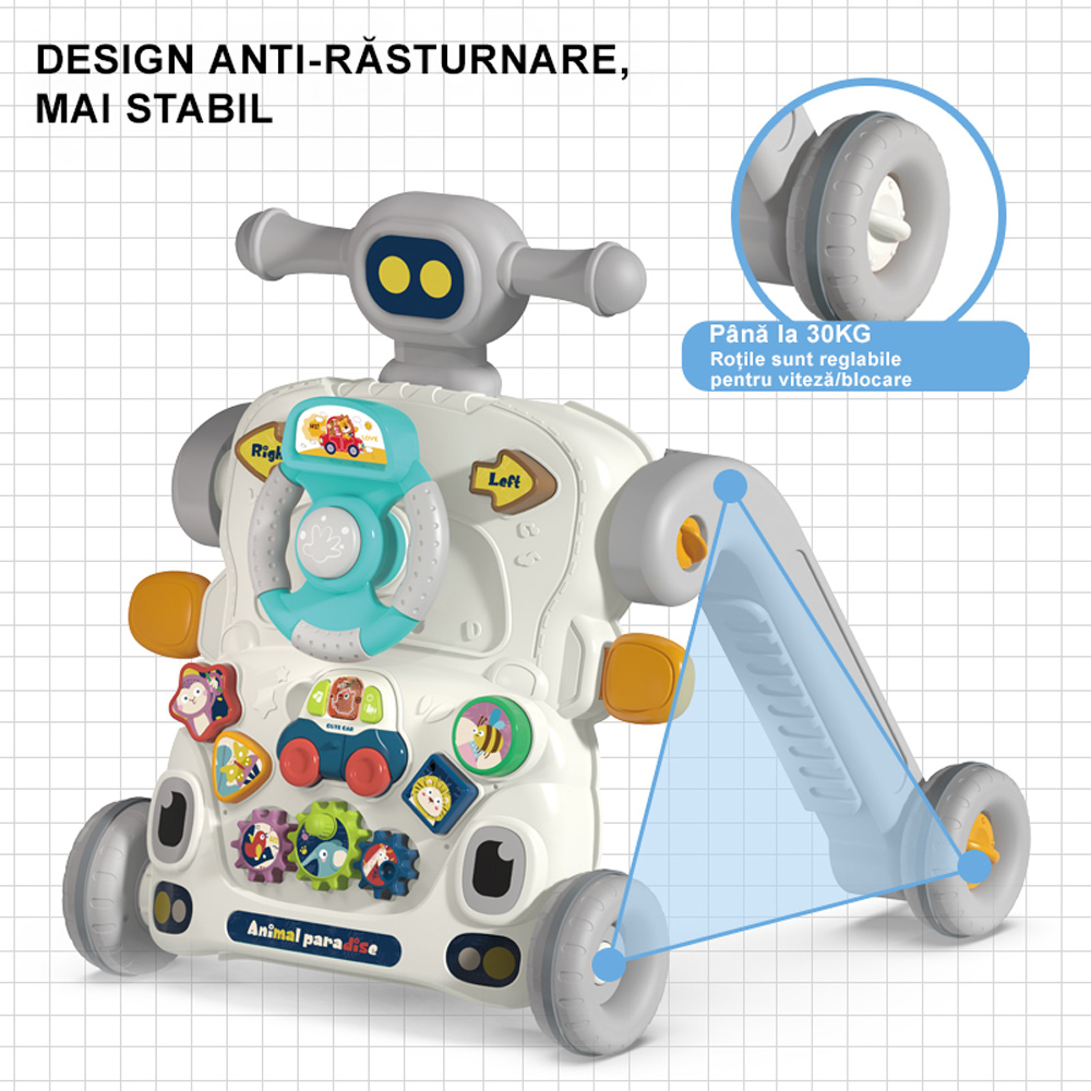 Antemergator Multifunctional 6 in1, Homio, Bicicleta de Echilibru, Centru de Activitati, Tricicleta cu Maner, Jucarii Muzicale, Lumini, Panou Detasabil, Volan, Forme Colorate, Roti Antiderapante, Stru [4]
