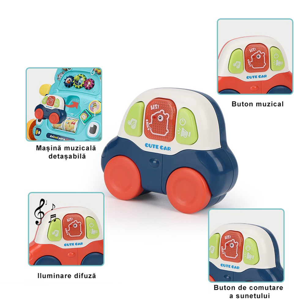 Antepremergator 2in1, 43x42x35 cm, pentru bebelusi, multifunctional, interactiv, masinuta detasabila, cu lumini si sunete, 9+ luni, albastru [4]