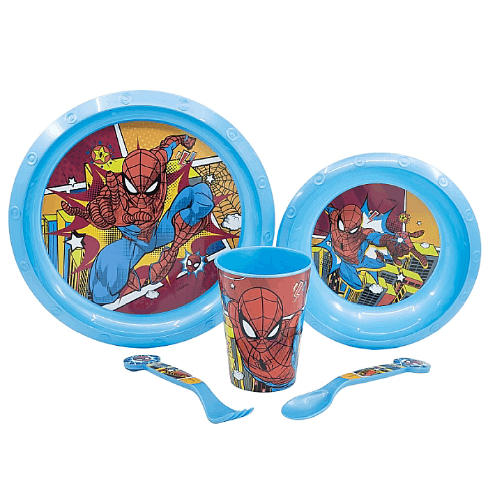 Set 5 piese pentru servit masă, plastic, fără BPA, multicolor, Midnight Flyer, Spiderman [2]