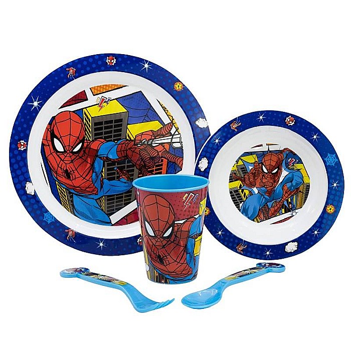 Set 5 piese pentru servit masă, plastic, fără BPA, multicolor, utilizabil la microunde, Midnight Flyer, Spiderman [2]