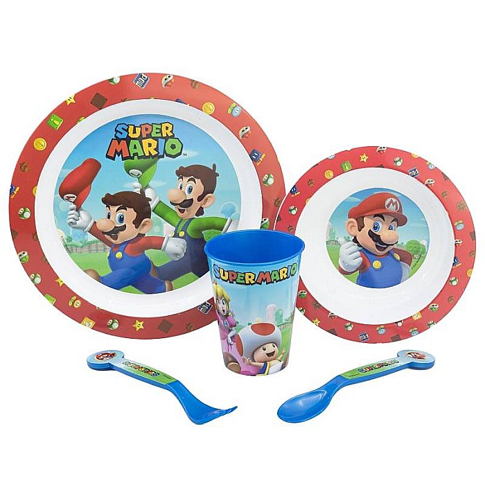 Set 5 piese pentru servit masă, plastic, fără BPA, multicolor, utilizabil la microunde, Super Mario [2]