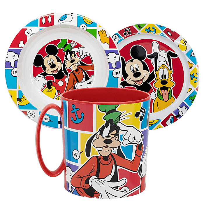 Set 3 piese pentru servit masă, plastic, fără BPA, multicolor, utilizabil la microunde, Mickey Mouse, Disney [1]