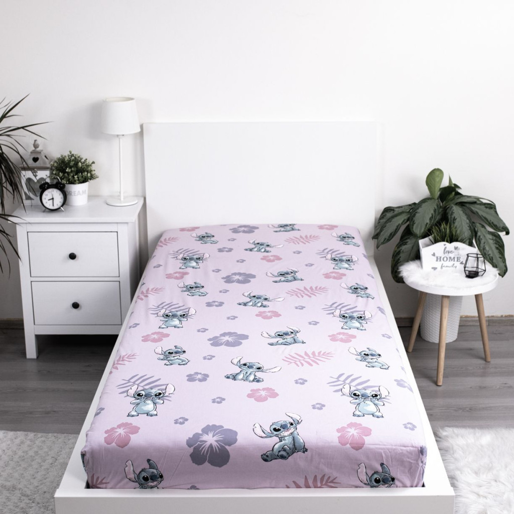 Cearceaf cu margini elastice, multicolor, 100% bumbac, 90 x 200 cm, Stitch [2]