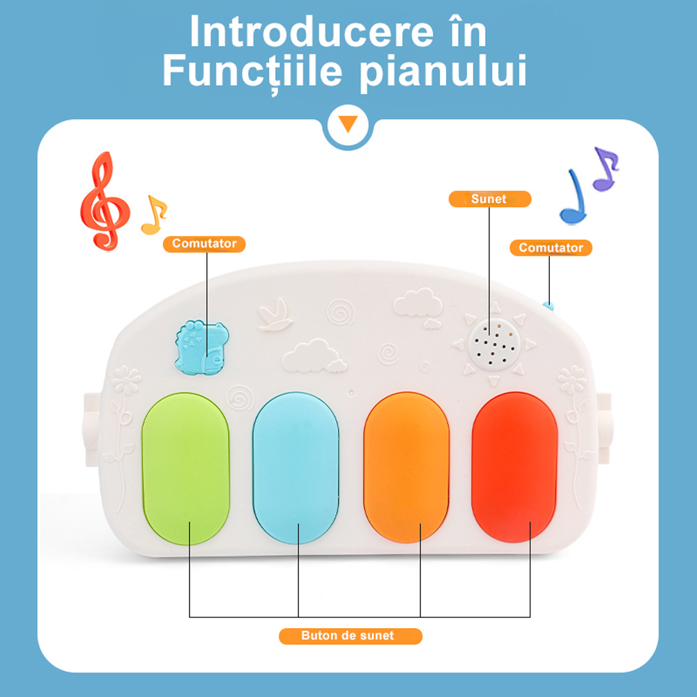 Centru de Activitati, Homio, cu Pian Detasabil, cu Sunete si Lumini, cu Zornaitoare si Diverse Jucarii, Oglinda Detasabila, Volum Ajustabil, albastru, Whale [4]