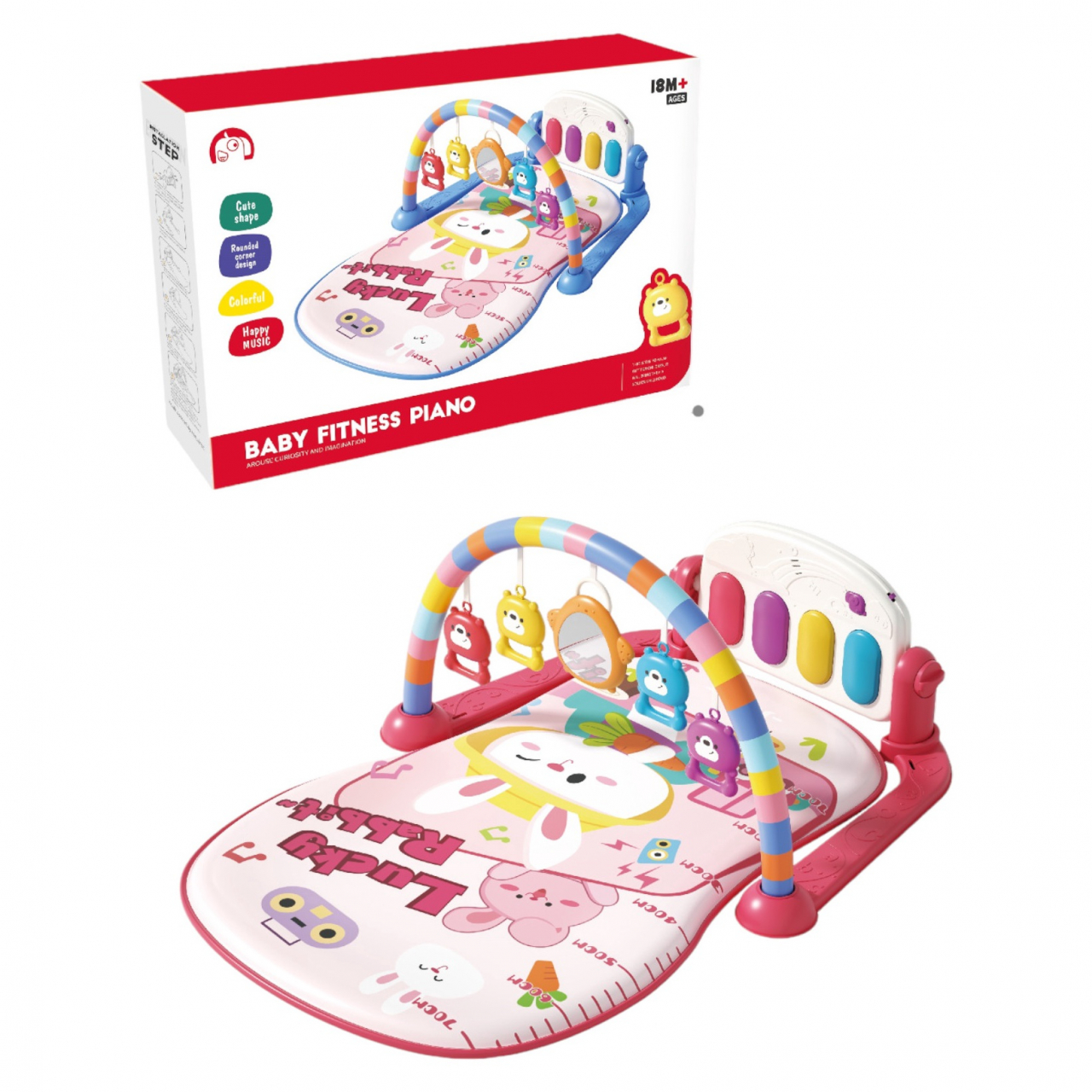 Centru de Activitati, Homio, cu Pian Detasabil, cu Sunete si Lumini, cu Zornaitoare si Diverse Jucarii, Oglinda Detasabila, Volum Ajustabil, roz, Lucky Rabbit [2]