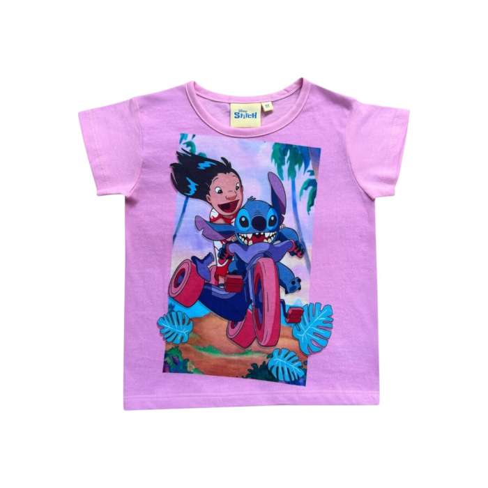 Compleu copii, 2 piese, mânecă scurtă, 100% bumbac, roz, Stitch [2]
