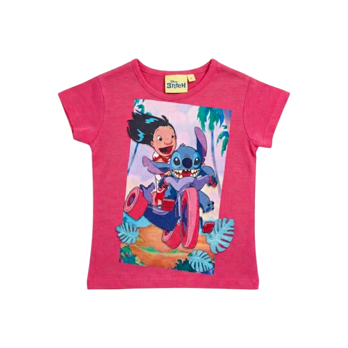 Compleu copii, 2 piese, mânecă scurtă, 100% bumbac, roz, Stitch, Disney [2]