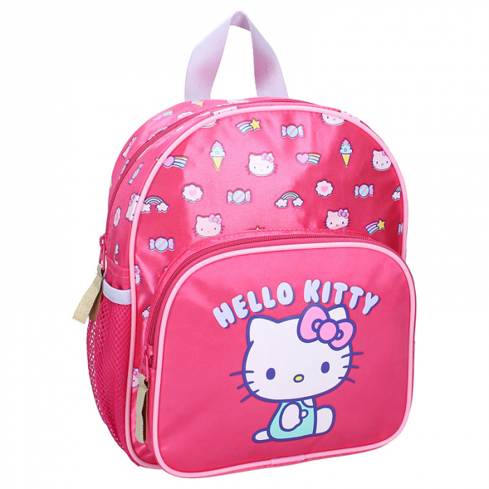 Ghiozdan copii, 29x23x10 cm, cu doua compartimente, buzunare laterale, multicolor, bretele ergonomice, intarite si ajustabile, Follow The Rainbow, Hello Kitty [1]