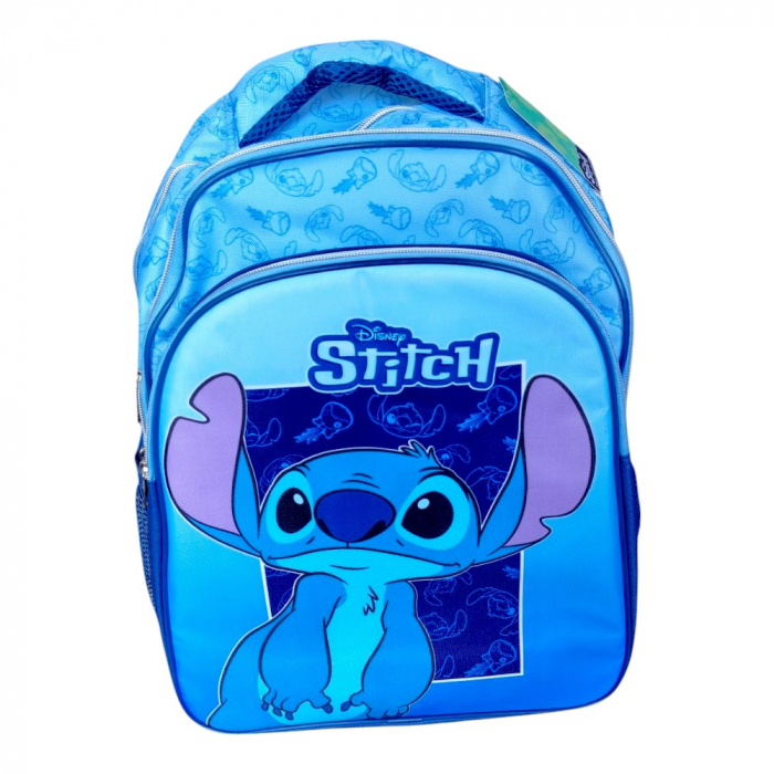 Ghiozdan copii, 42x30x17 cm, cu trei compartimente si doua buzunare laterale, albastru, bretele ergonomice, intarite si ajustabile, benzi reflectorizante, Stitch [3]