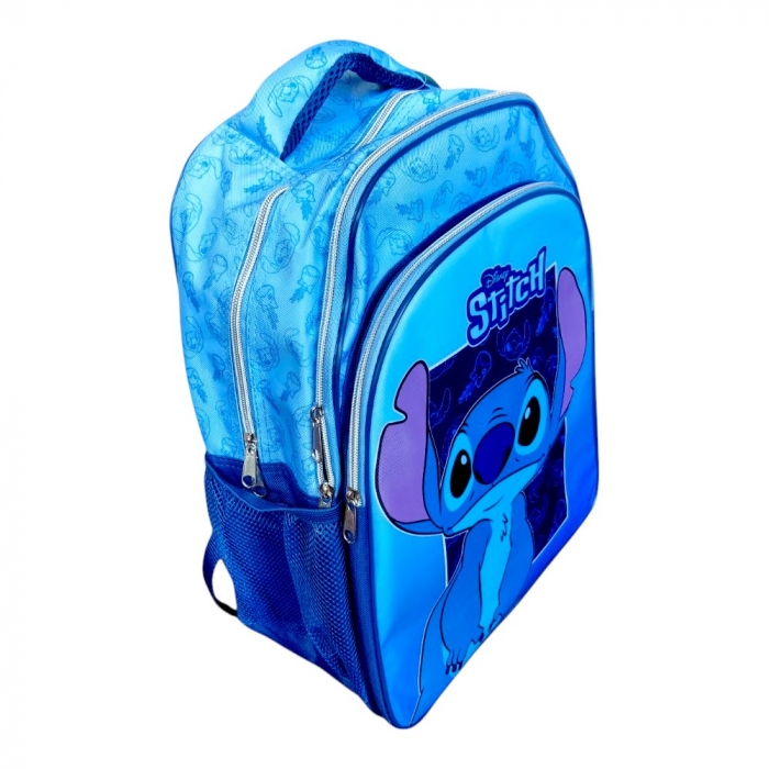 Ghiozdan copii, 42x30x17 cm, cu trei compartimente si doua buzunare laterale, albastru, bretele ergonomice, intarite si ajustabile, benzi reflectorizante, Stitch [4]