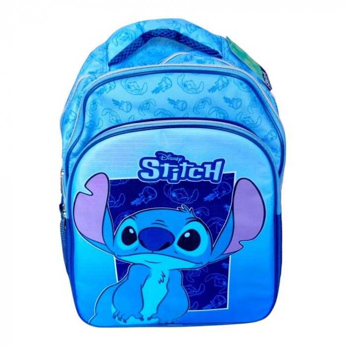 Ghiozdan copii, 42x30x17 cm, cu trei compartimente si doua buzunare laterale, albastru, bretele ergonomice, intarite si ajustabile, benzi reflectorizante, Stitch [2]