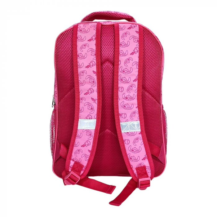 Ghiozdan copii, 42x30x17 cm, cu trei compartimente si doua buzunare laterale, roz, bretele ergonomice, intarite si ajustabile, benzi reflectorizante, Stitch [2]