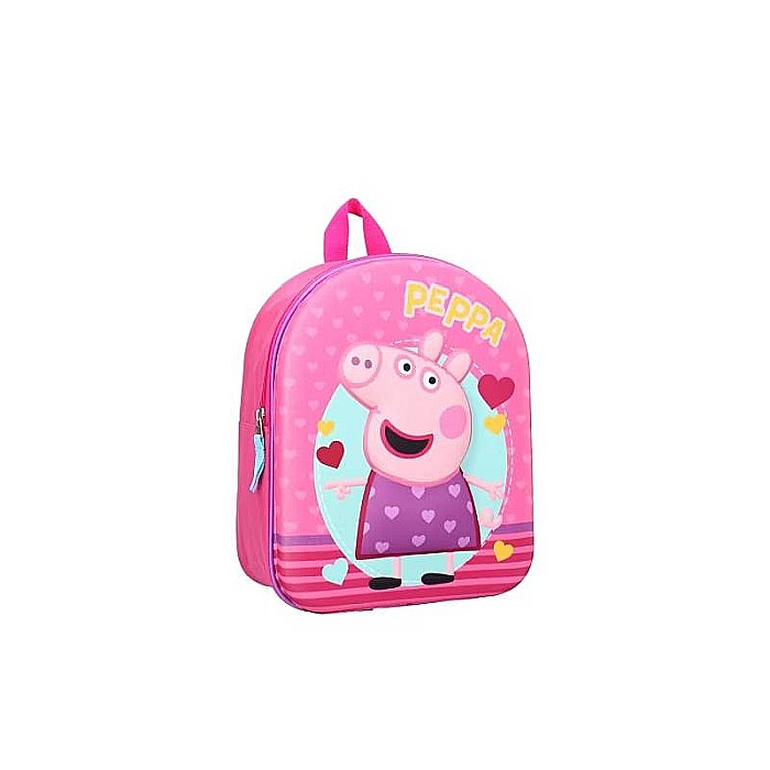 Ghiozdan copii Peppa Pig Happy, fucsia, design 3D, formă puțin ovală, 32 x 26 x 9 cm [2]