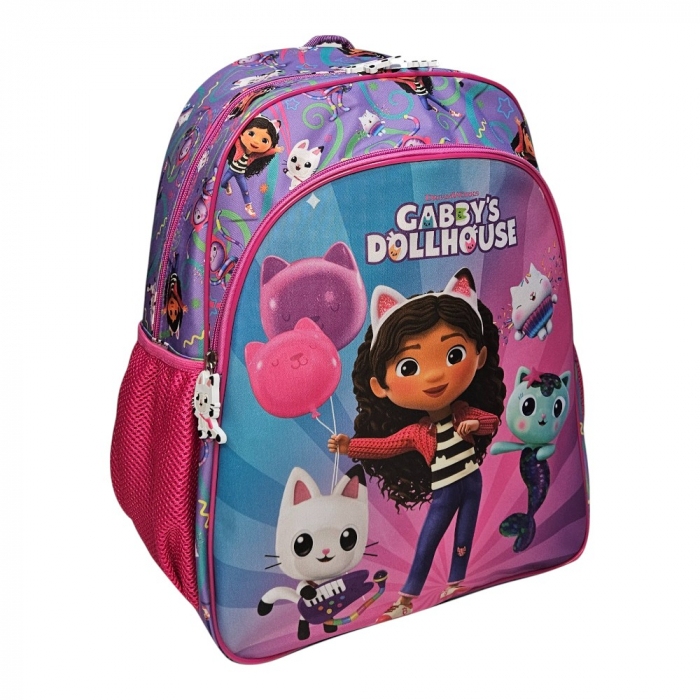 Ghiozdan ergonomic, cu doua compartimente si doua buzunare laterale, 40x30x17 cm, bretele ajustabile si intarite, multicolor, Gabby's Dollhouse [1]