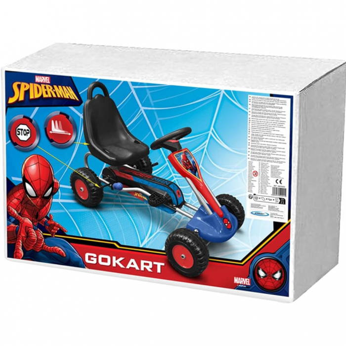 Go-Kart cu pedale, pentru copii 3-12 ani, reglabil, frana de mana, cadru de otel, sistem de roti cu cuplu liber, rulmenti cu bile, multicolor, Spiderman [6]