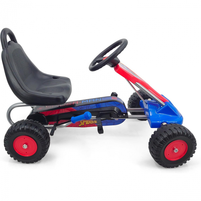 Go-Kart cu pedale, pentru copii 3-12 ani, reglabil, frana de mana, cadru de otel, sistem de roti cu cuplu liber, rulmenti cu bile, multicolor, Spiderman [3]