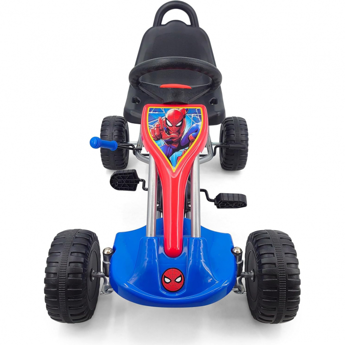 Go-Kart cu pedale, pentru copii 3-12 ani, reglabil, frana de mana, cadru de otel, sistem de roti cu cuplu liber, rulmenti cu bile, multicolor, Spiderman [2]