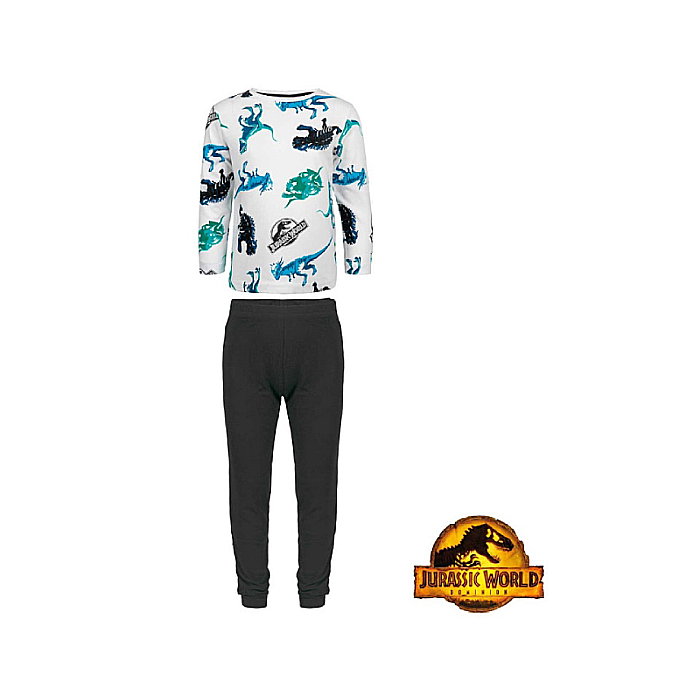 Pijama copii, cu mânecă lungă, 100% bumbac, alb/negru, Jurassic World [2]