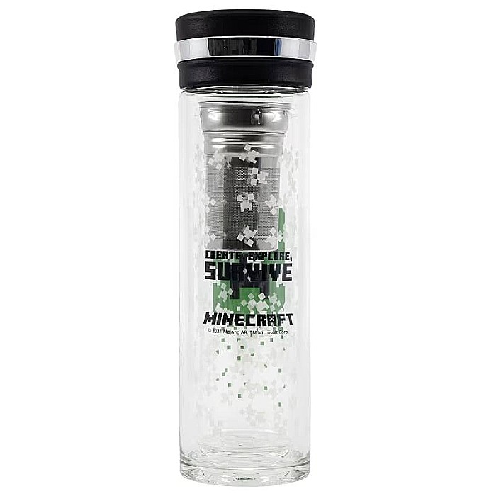 Infuzor de ceai din sticlă barosilicată, cu pereți dubli, 350 ml, verde, Minecraft [2]